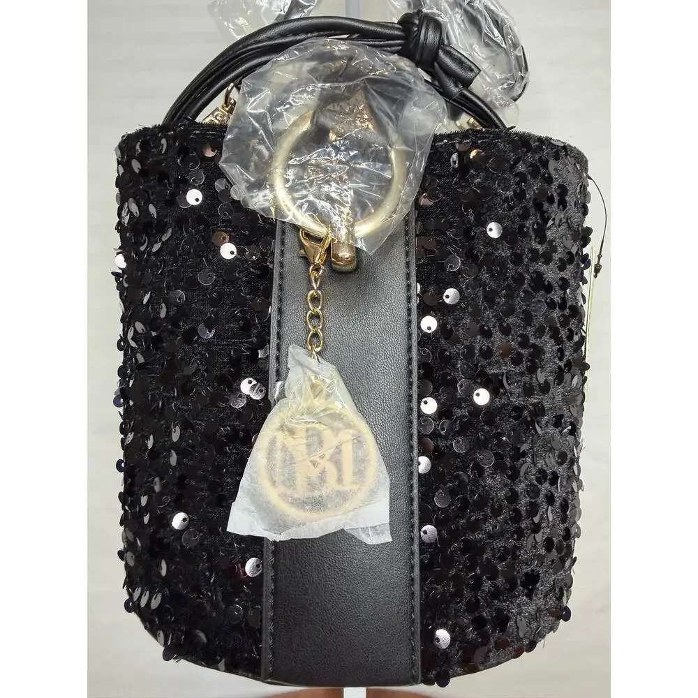 Badgley Mischka Black Sequin Bucket Bag NWT Crossbody MSRP $159